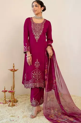 Women Ethnic Motifs Embroidered Regular Thread Work Kurta with Trousers & With Dupatta