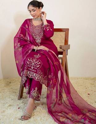 Women Ethnic Motifs Embroidered Regular Thread Work Kurta with Trousers & With Dupatta 7