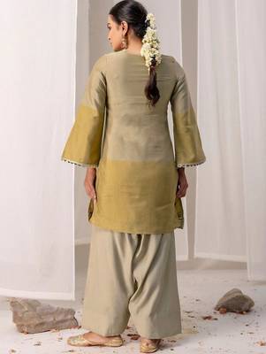 Mirror Work Brown Silk Farsi Salwar Co Ords for Women 2