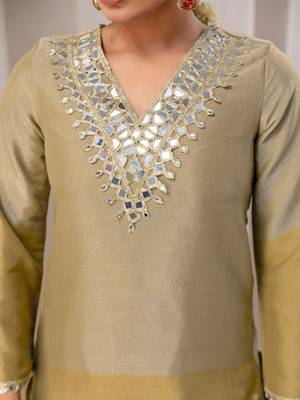Mirror Work Brown Silk Farsi Salwar Co Ords for Women 4