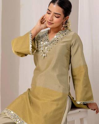 Mirror Work Brown Silk Farsi Salwar Co Ords for Women 5