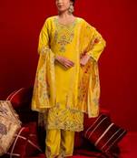 Women Ethnic Motifs Regular Thread Work Kurta with Trousers & With Dupatta