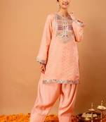 Embroidered Peach Georgette Farsi Salwar Co Ords for Women