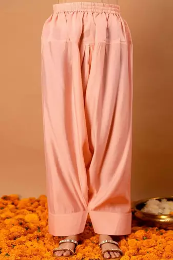 Embroidered Peach Georgette Farsi Salwar Co Ords for Women