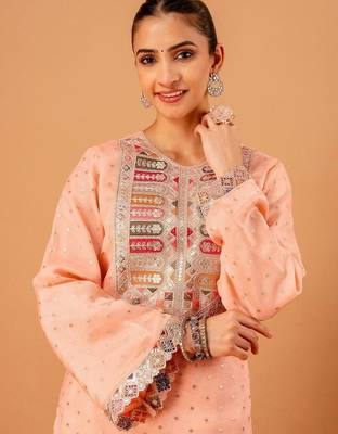 Embroidered Peach Georgette Farsi Salwar Co Ords for Women 4