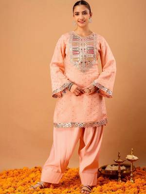 Embroidered Peach Georgette Farsi Salwar Co Ords for Women 6