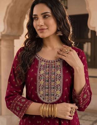 Women Ethnic Motifs Printed Regular Thread Work Kurta with Trousers & With Dupatta 5