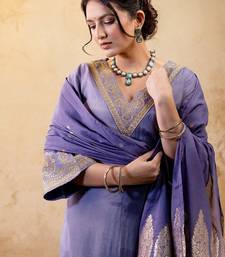 Woven Design Embroidered Straight Sequinned Kurta With Trousers & Dupatta