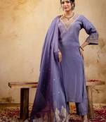 Woven Design Embroidered Straight Sequinned Kurta With Trousers & Dupatta