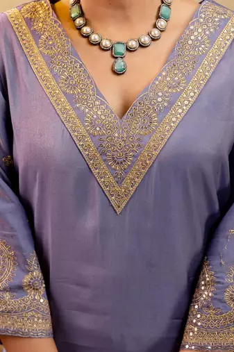 Woven Design Embroidered Straight Sequinned Kurta With Trousers & Dupatta