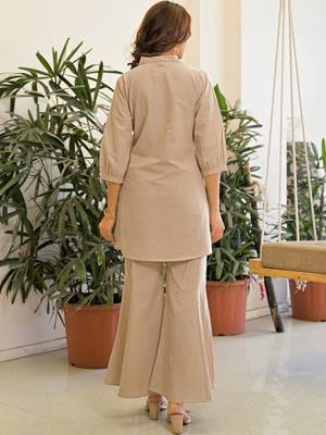 Embroidered Beige Pure Cotton Co Ords for Women 3