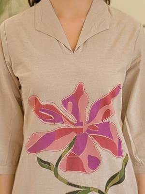 Embroidered Beige Pure Cotton Co Ords for Women 6