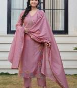 Women Floral Embroidered Regular Thread Work Kurta with Trousers & With Dupatta