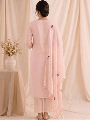 Women Floral Embroidered Regular Thread Work Chanderi Cotton Kurta with Trousers & With Dupatta 3