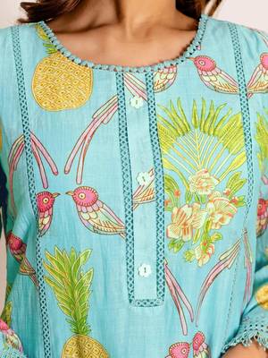 Printed Turquoise Blue Silk Co Ords for Women 6