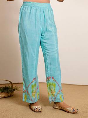 Printed Turquoise Blue Silk Co Ords for Women 7
