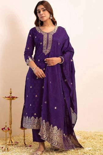 Women Ethnic Motifs Regular Kurta with Trousers & With Dupatta