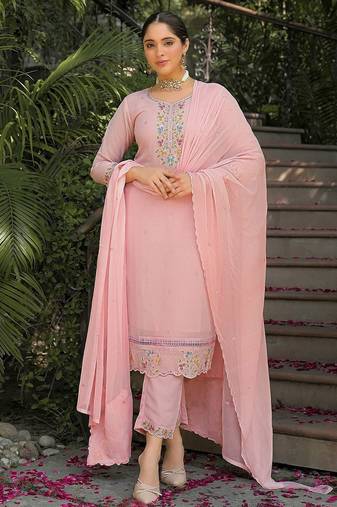 Women Floral Embroidered Regular Thread Work Kurta with Trousers & With Dupatta