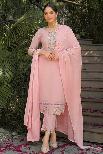 Women Floral Embroidered Regular Thread Work Kurta with Trousers & With Dupatta