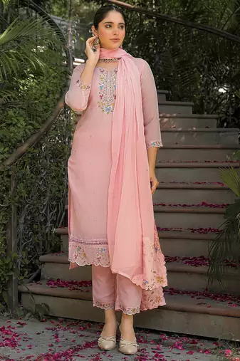 Women Floral Embroidered Regular Thread Work Kurta with Trousers & With Dupatta