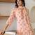 Mirror Work Peach Cotton Straight Kurta With Farshi Salwar Set And Dupatta