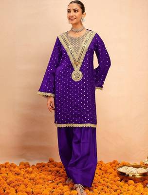 Embroidered Dark Purple Georgette Farsi Salwar Co Ords for Women 1