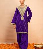 Embroidered Dark Purple Georgette Farsi Salwar Co Ords for Women
