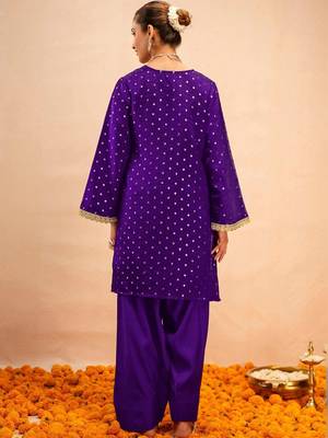 Embroidered Dark Purple Georgette Farsi Salwar Co Ords for Women 2