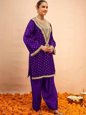 Embroidered Dark Purple Georgette Farsi Salwar Co Ords for Women 3