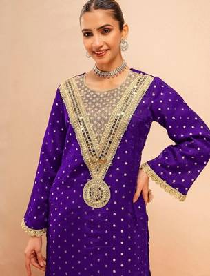 Embroidered Dark Purple Georgette Farsi Salwar Co Ords for Women 5