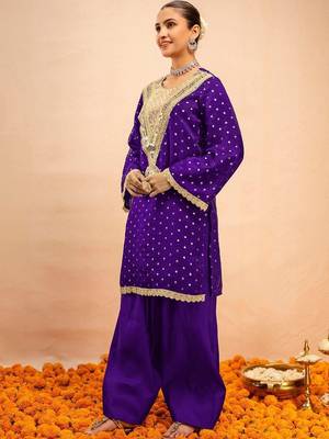 Embroidered Dark Purple Georgette Farsi Salwar Co Ords for Women 6