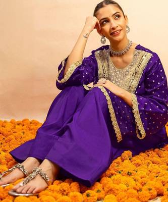 Embroidered Dark Purple Georgette Farsi Salwar Co Ords for Women 7