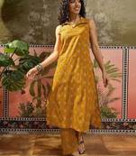 Printed Dark Mustard Viscose Rayon Co Ords for Women