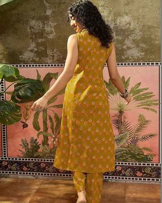 Printed Dark Mustard Viscose Rayon Co Ords for Women 3