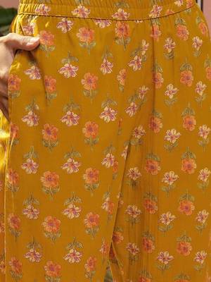 Printed Dark Mustard Viscose Rayon Co Ords for Women 4