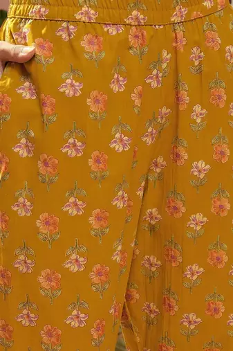 Printed Dark Mustard Viscose Rayon Co Ords for Women