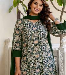 Floral Printed V-Neck Straight Kurta With Trousers & Dupatta