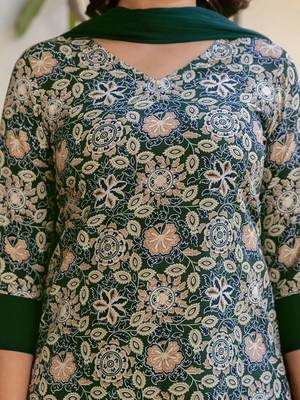 Floral Printed V-Neck Straight Kurta With Trousers & Dupatta 6