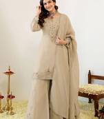 Women Ethnic Motifs Embroidered Regular Thread Work Kurta with Sharara & With Dupatta