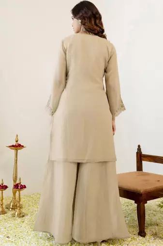 Women Ethnic Motifs Embroidered Regular Thread Work Kurta with Sharara & With Dupatta