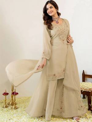 Women Ethnic Motifs Embroidered Regular Thread Work Kurta with Sharara & With Dupatta 3