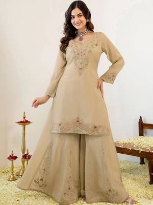 Women Ethnic Motifs Embroidered Regular Thread Work Kurta with Sharara & With Dupatta 6