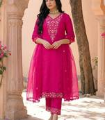 Women Ethnic Motifs Embroidered Regular Thread Work Kurta with Trousers & With Dupatta
