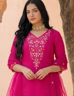 Women Ethnic Motifs Embroidered Regular Thread Work Kurta with Trousers & With Dupatta 2