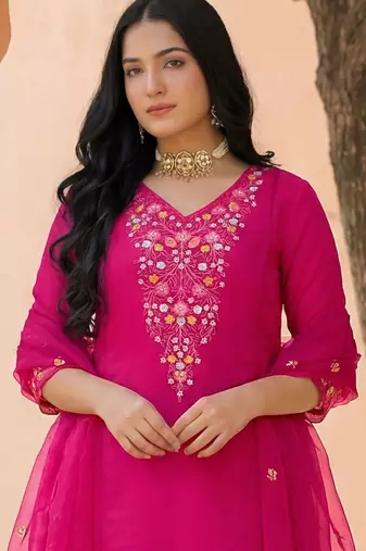 Women Ethnic Motifs Embroidered Regular Thread Work Kurta with Trousers & With Dupatta