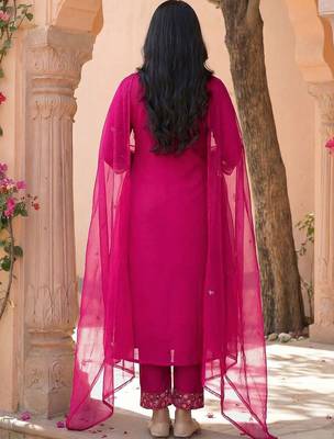 Women Ethnic Motifs Embroidered Regular Thread Work Kurta with Trousers & With Dupatta 3