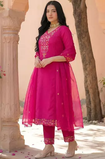 Women Ethnic Motifs Embroidered Regular Thread Work Kurta with Trousers & With Dupatta