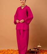 Stone Work Rani Pink Silk Blend Farsi Salwar Co Ords for Women