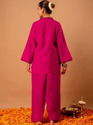 Stone Work Rani Pink Silk Blend Farsi Salwar Co Ords for Women 2