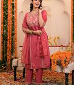 Women Ethnic Motifs Embroidered Thread Work Kurta & Trousers With Dupatta